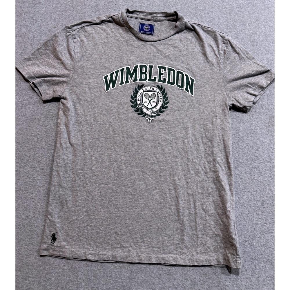 Polo Ralph Lauren Wimbledon Tennis Graphic T-Shirt Gray Mens M Small Hole